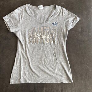 Los Angeles Rams Womens NFL Team Apparel Gray V-Neck T-Shirt S Cotton Blend